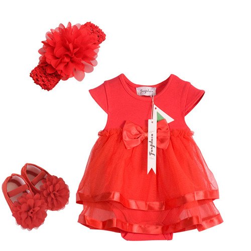 Fanfiluca 3PCS Baby Romper+ Baby Headwear+Baby Shoes Bow Baby Girl Dress Cotton Soft Lace Newborn Body Suit Baby Clothes - Futurmama