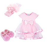 Fanfiluca 3PCS Baby Romper+ Baby Headwear+Baby Shoes Bow Baby Girl Dress Cotton Soft Lace Newborn Body Suit Baby Clothes - Futurmama