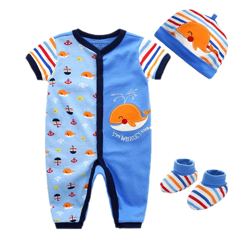 Newborn baby clothes Long Sleeve Baby Rompers One Piece o-neck baby Jumpsuit 100% Cotton baby cap and sock Baby suit - Futurmama