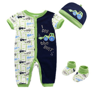 Newborn baby clothes Long Sleeve Baby Rompers One Piece o-neck baby Jumpsuit 100% Cotton baby cap and sock Baby suit - Futurmama