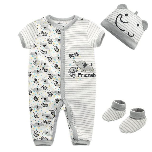 Newborn baby clothes Long Sleeve Baby Rompers One Piece o-neck baby Jumpsuit 100% Cotton baby cap and sock Baby suit - Futurmama