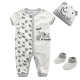 Newborn baby clothes Long Sleeve Baby Rompers One Piece o-neck baby Jumpsuit 100% Cotton baby cap and sock Baby suit - Futurmama