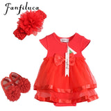 Fanfiluca 3PCS Baby Romper+ Baby Headwear+Baby Shoes Bow Baby Girl Dress Cotton Soft Lace Newborn Body Suit Baby Clothes - Futurmama