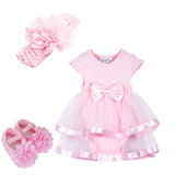 Fanfiluca 3PCS Baby Romper+ Baby Headwear+Baby Shoes Bow Baby Girl Dress Cotton Soft Lace Newborn Body Suit Baby Clothes - Futurmama