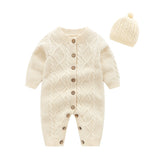 new born baby clothes,Beige Baby Knit Romper with Hat, baby onesie baby winter jumpsuit baby costume - Futurmama