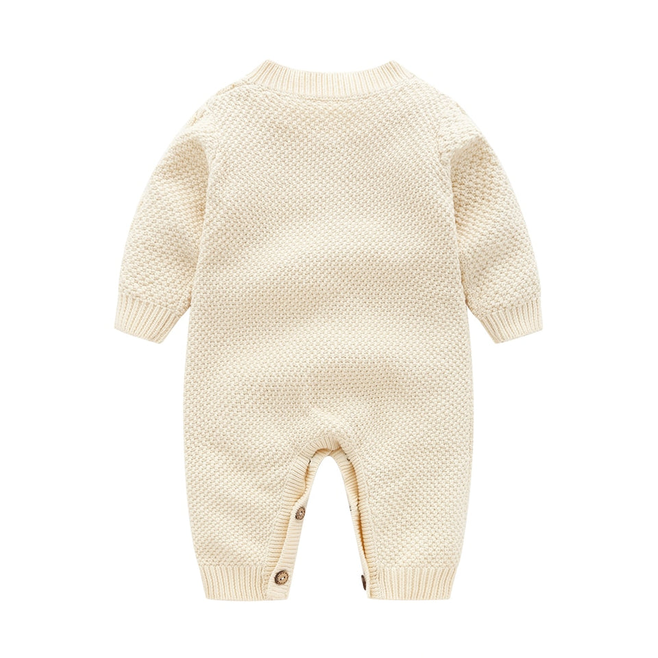 new born baby clothes,Beige Baby Knit Romper with Hat, baby onesie baby winter jumpsuit baby costume - Futurmama
