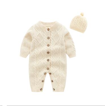 new born baby clothes,Beige Baby Knit Romper with Hat, baby onesie baby winter jumpsuit baby costume - Futurmama