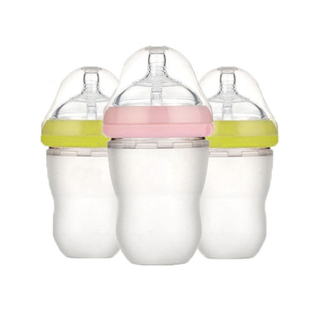 Baby Nursing Bottle Soft Hygienic Silicone Feeding Bottle 220 ML (Pink) - Futurmama