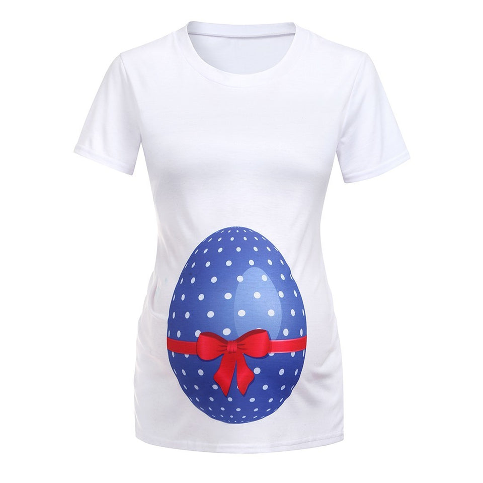 Easter Women Maternity Short Sleeve Cartoon Egg Tops T-shirt Pregnancy Clothes - Futurmama