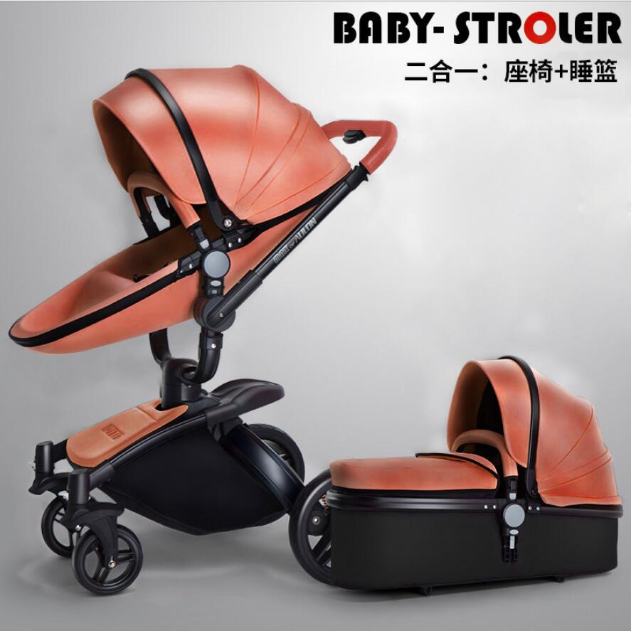 recounts baby stroller leather two-way shock absorbers baby cart  3 in 1 baby trolley baby pram baby carriage - Futurmama