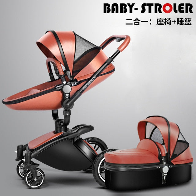 recounts baby stroller leather two-way shock absorbers baby cart  3 in 1 baby trolley baby pram baby carriage - Futurmama