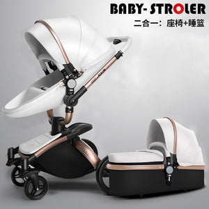 recounts baby stroller leather two-way shock absorbers baby cart  3 in 1 baby trolley baby pram baby carriage - Futurmama
