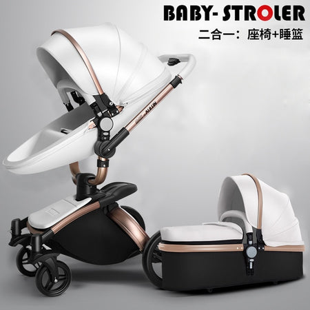 recounts baby stroller leather two-way shock absorbers baby cart  3 in 1 baby trolley baby pram baby carriage - Futurmama