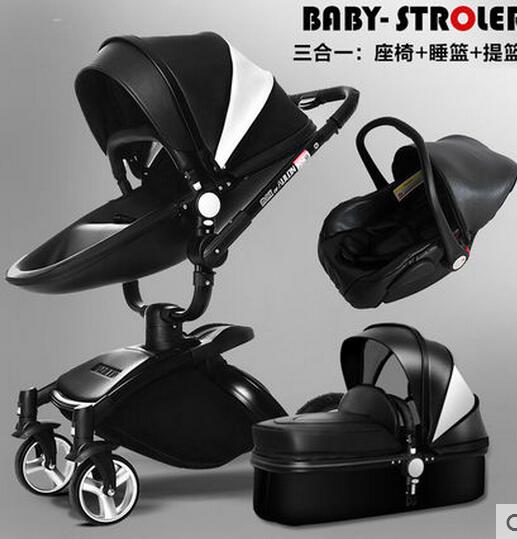 recounts baby stroller leather two-way shock absorbers baby cart  3 in 1 baby trolley baby pram baby carriage - Futurmama