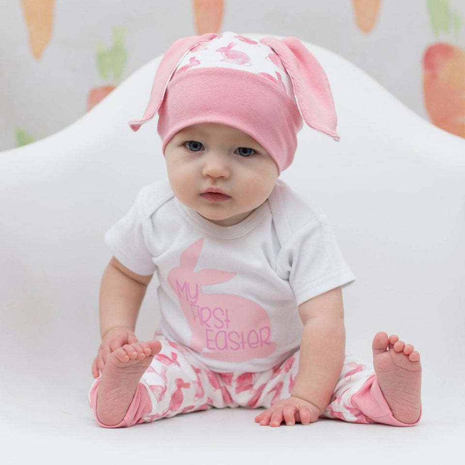 Newborn Baby Girl Boy Cartoon First Easter 3D Bunny Outfits Romper Hat Pants Set - Futurmama